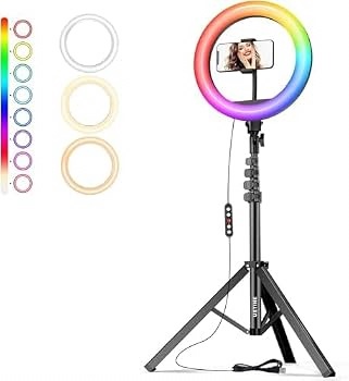 10-inch RGB Ring Light with 2.1m Tripod Stand product shot displaying key design features and visual details for e-commerce cataloging.