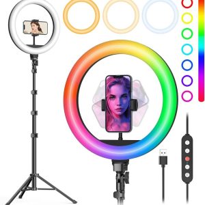 10-inch RGB Ring Light with 2.1m Tripod Stand product shot displaying key design features and visual details for e-commerce cataloging.