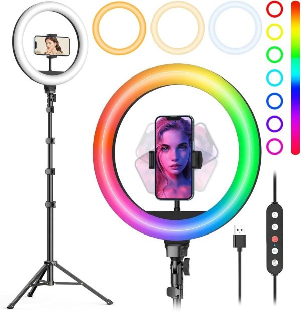 10-inch RGB Ring Light with 2.1m Tripod Stand product shot displaying key design features and visual details for e-commerce cataloging.
