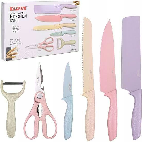 6-Piece Kitchen Knife Set with Corrugated Blade product shot displaying key design features and visual details for e-commerce cataloging.