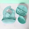 6-Piece Non-Toxic Silicone Baby Feeding Set with Panda Suction Bowl, Bib, Plate, Cup, Spoon & Fork product shot displaying key design features and visual details for e-commerce cataloging.