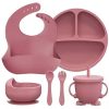 6-Piece Non-Toxic Silicone Baby Feeding Set with Panda Suction Bowl, Bib, Plate, Cup, Spoon & Fork