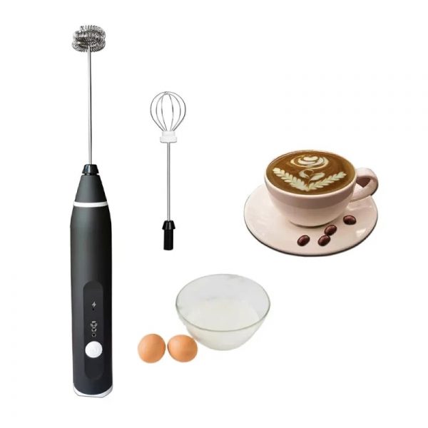 Electric Milk Frother with 2-in-1 Double Whisk, USB Rechargeable Foam Maker product shot displaying key design features and visual details for e-commerce cataloging.