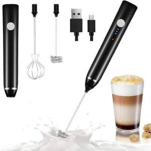 Electric Milk Frother with 2-in-1 Double Whisk, USB Rechargeable Foam Maker product shot displaying key design features and visual details for e-commerce cataloging.