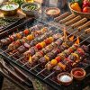 Extra Thick Stainless Steel BBQ Skewers with Wooden Handles for Kebab & Tandoor product shot displaying key design features and visual details for e-commerce cataloging.