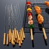 Extra Thick Stainless Steel BBQ Skewers with Wooden Handles for Kebab & Tandoor product shot displaying key design features and visual details for e-commerce cataloging.