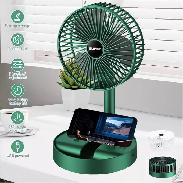 Portable Rechargeable Telescopic Folding Fan FS-21 product shot displaying key design features and visual details for e-commerce cataloging.