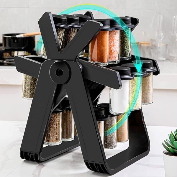 Rotating Spice Rack Organizer with 18 Glass Jars and Kitchen Labels product shot displaying key design features and visual details for e-commerce cataloging.