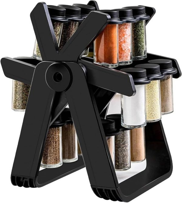 Rotating Spice Rack Organizer with 18 Glass Jars and Kitchen Labels product shot displaying key design features and visual details for e-commerce cataloging.