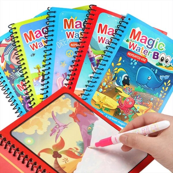 Magic Water Drawing Book with Reusable Non-Toxic Montessori Coloring Pages for Kids product shot displaying key design features and visual details for e-commerce cataloging.