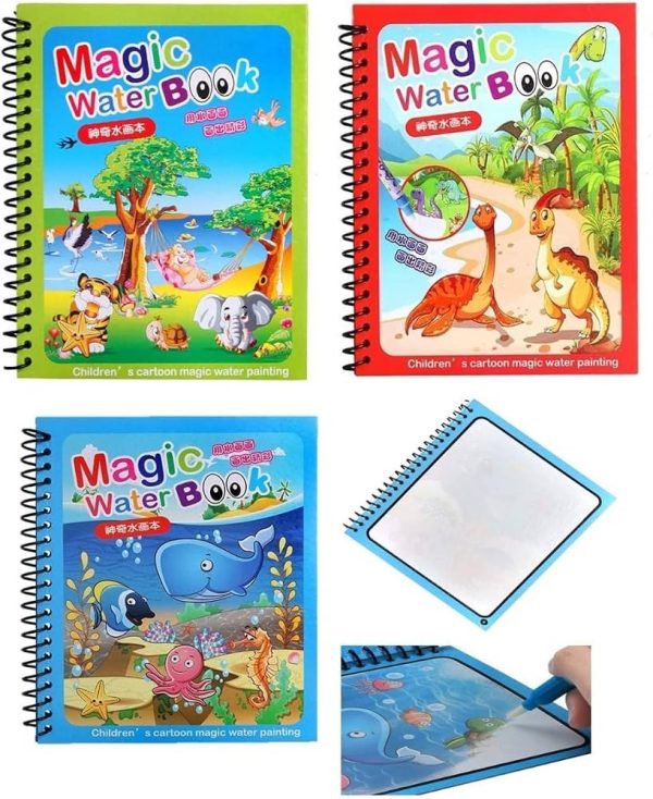 Magic Water Drawing Book with Reusable Non-Toxic Montessori Coloring Pages for Kids product shot displaying key design features and visual details for e-commerce cataloging.