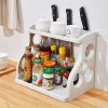Polygon 2-Tier Drill-Free Plastic Kitchen Spice Rack Organizer with Knife Holder (2) Polygon 2-Tier Drill-Free Plastic Kitchen Spice Rack Organizer with Knife Holder