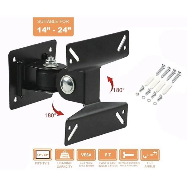 TV & Monitor Wall Mount Bracket for 14-24 inch LCD & LED product shot displaying key design features and visual details for e-commerce cataloging.